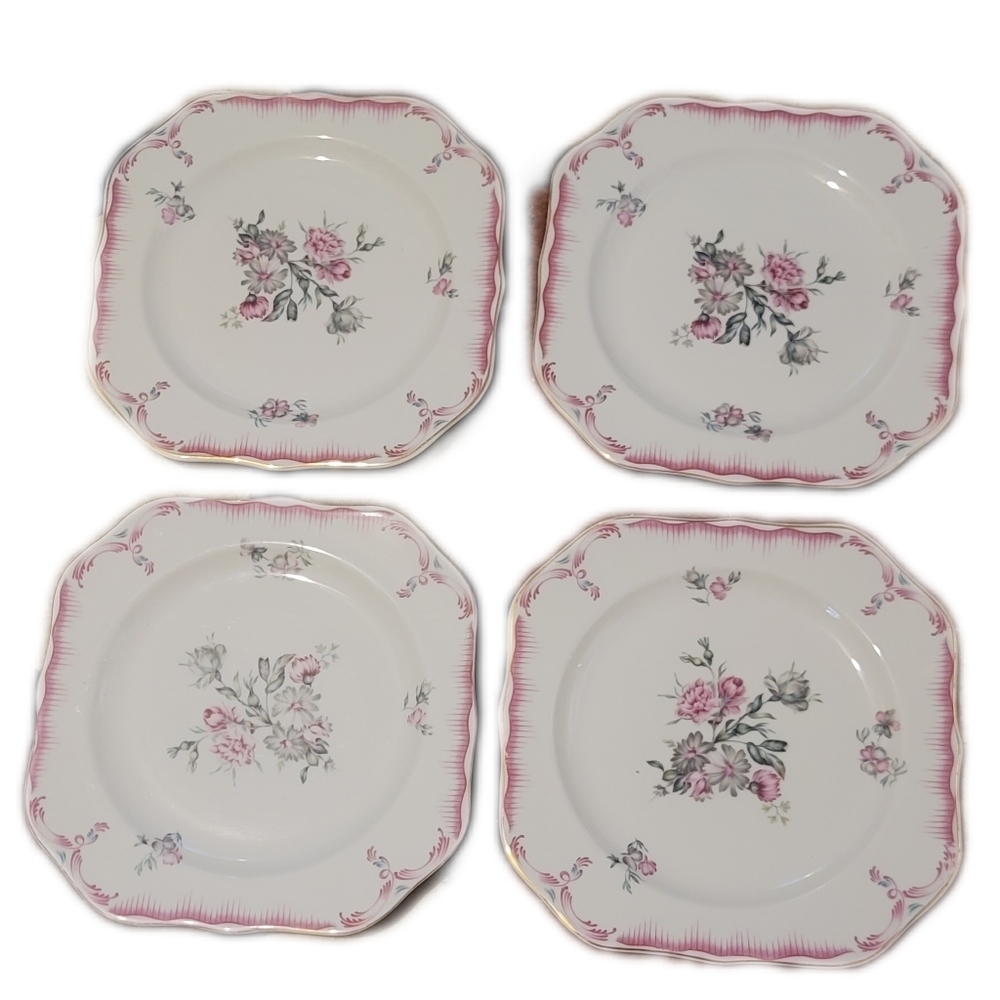 Independence IND8 Porcelain Set of 4 Fruit Dessert Bowls Gray & Pink Flowers